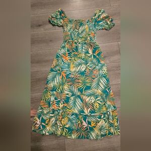Betsey Johnson Teal and Yellow Smocked Dress